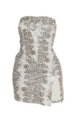 Shape White Faux Leather Snake Print Bandeau Mini Dress