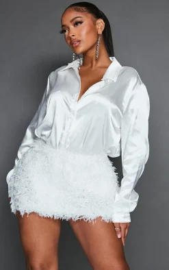 Shape White Feather Effect Micro Mini Skirt