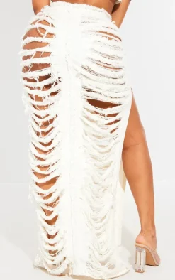 Shape White Frayed Denim Maxi Skirt