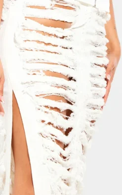 Shape White Frayed Denim Maxi Skirt