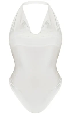 Shape White Halter Cowl Neck Open Back Bodysuit
