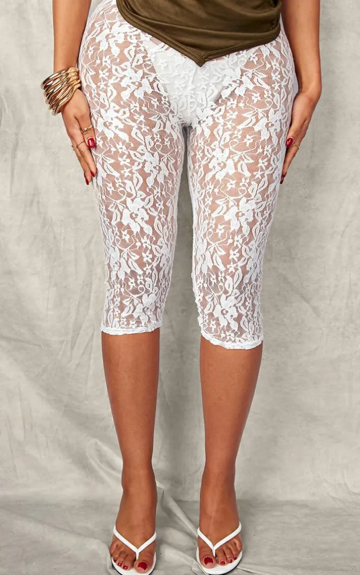 Shape White Lace Capri Leggings