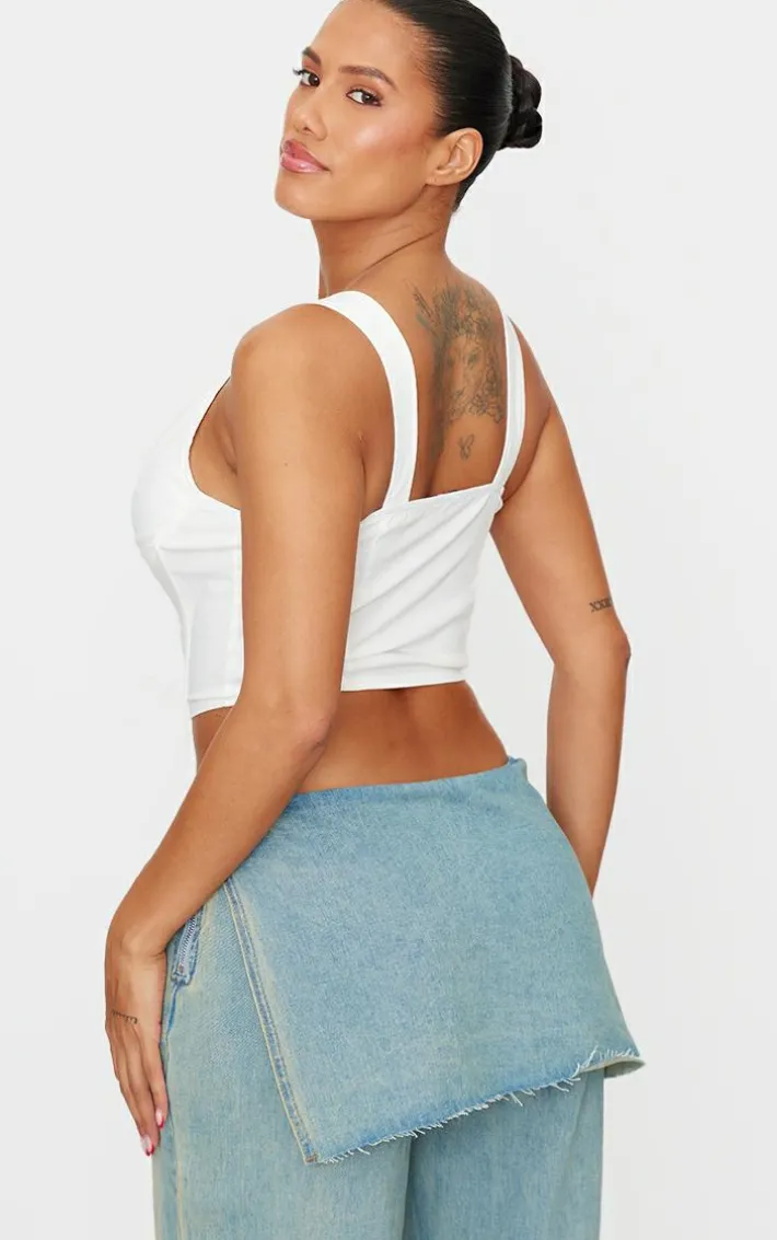 Shape White Plunge Front Lace Up Corset Top