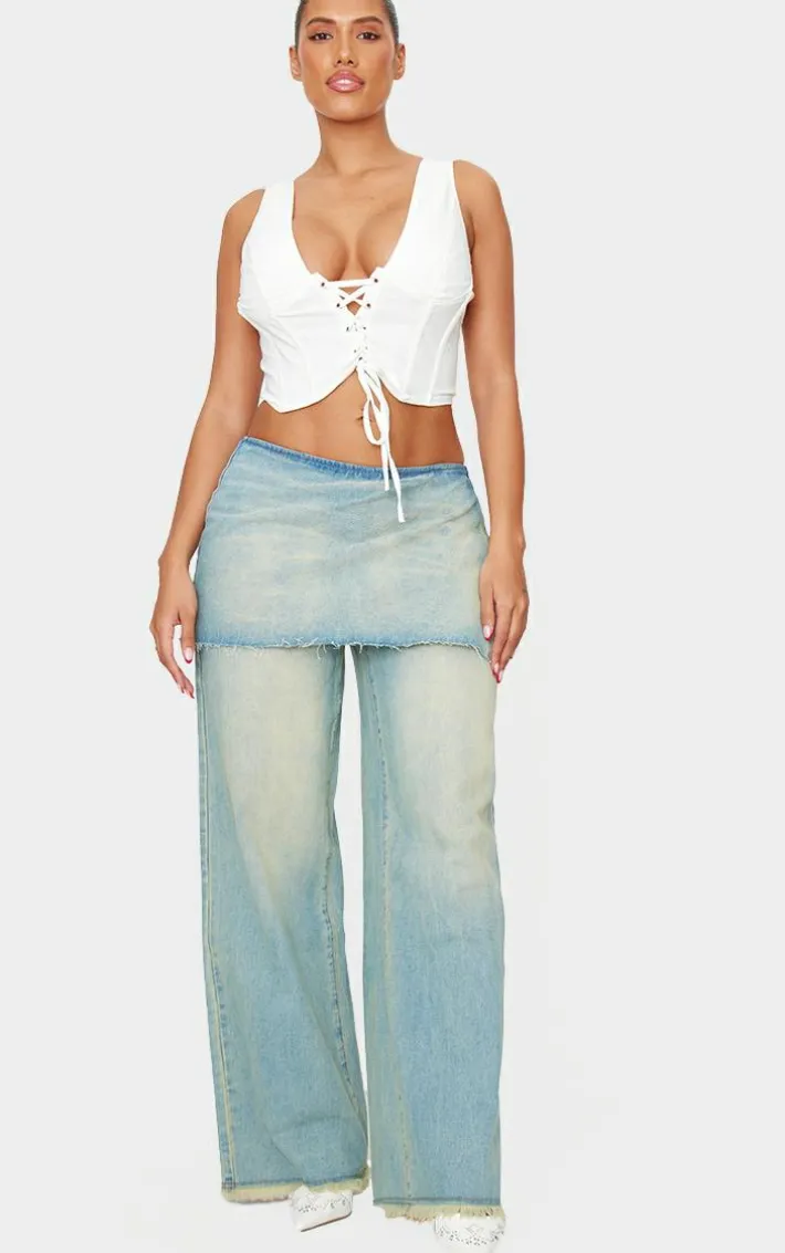 Shape White Plunge Front Lace Up Corset Top