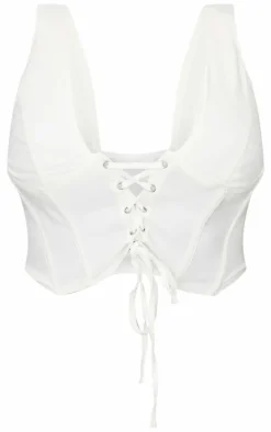 Shape White Plunge Front Lace Up Corset Top