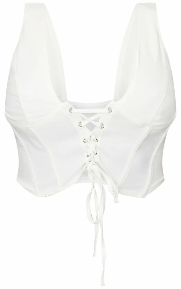 Shape White Plunge Front Lace Up Corset Top