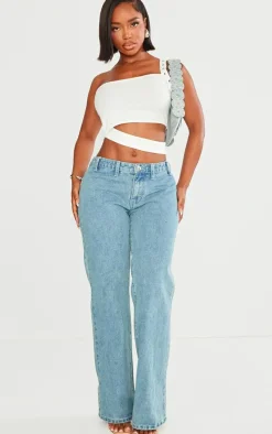 Shape White Rib Cut Out Studded Strap Crop Top