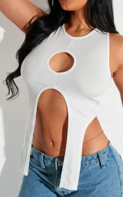 Shape White Ribbed Cut Out Detail Crop Top
