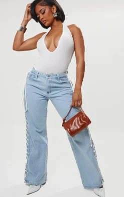 Shape White Ribbed Halterneck Plunge Bodysuit