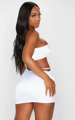 Shape White Satin Cut Out Bandeau Bodycon Dress
