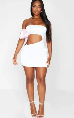 Shape White Satin Cut Out Bandeau Bodycon Dress