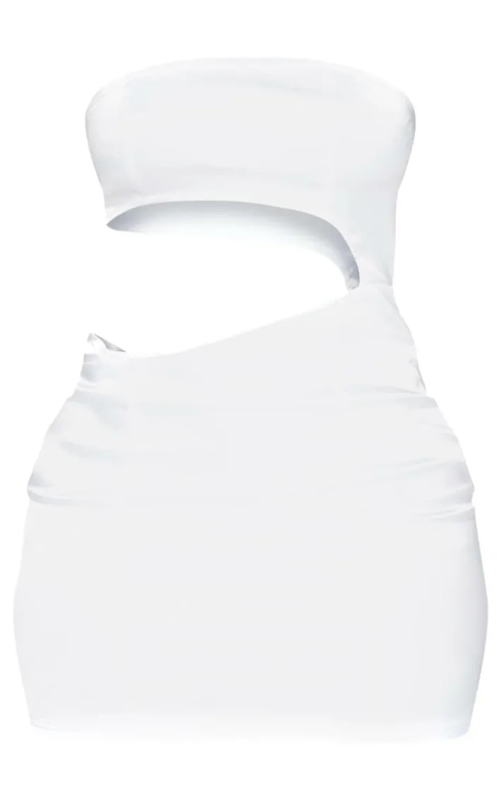 Shape White Satin Cut Out Bandeau Bodycon Dress