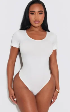 Shape White Sculpted V Neck Short Sleeve Bodysuit