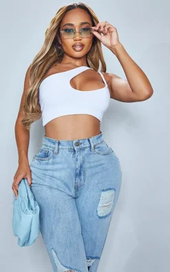 Shape White Slinky Cut Out Asymmetric Crop Top