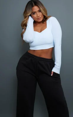 Shape White Slinky Long Sleeve Square Neck Crop Top