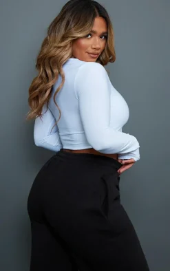 Shape White Slinky Long Sleeve Square Neck Crop Top