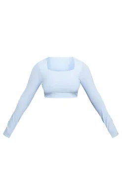 Shape White Slinky Long Sleeve Square Neck Crop Top
