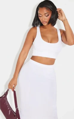 Shape White Slinky Square Neck Crop Top
