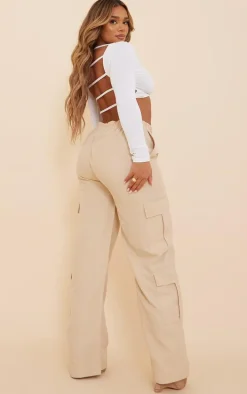 Shape White Strappy Back Slinky Long Sleeve Crop Top