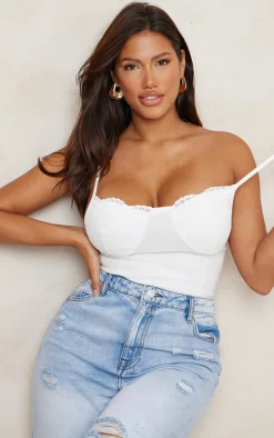 Shape White Stretch Woven Lace Cup Bodysuit