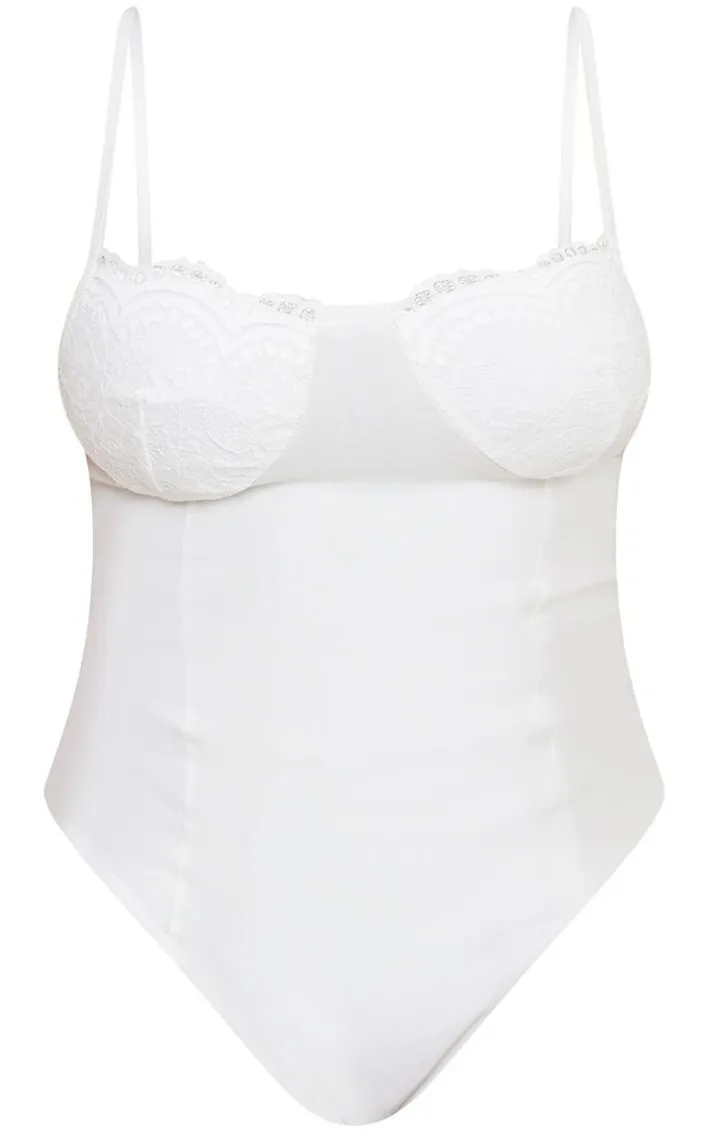 Shape White Stretch Woven Lace Cup Bodysuit