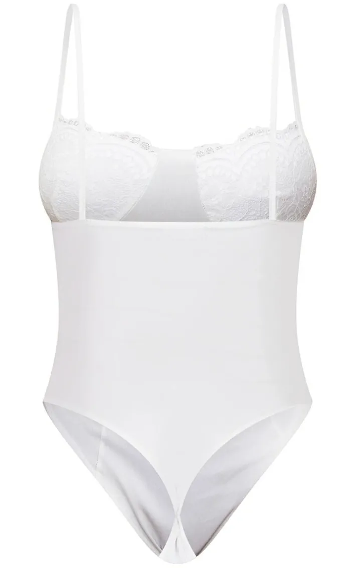 Shape White Stretch Woven Lace Cup Bodysuit