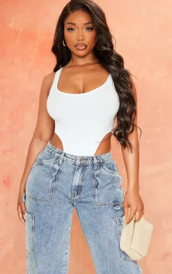 Shape White Structured Snatched Rib High Rise Bodysuit