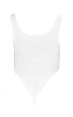 Shape White Structured Snatched Rib High Rise Bodysuit