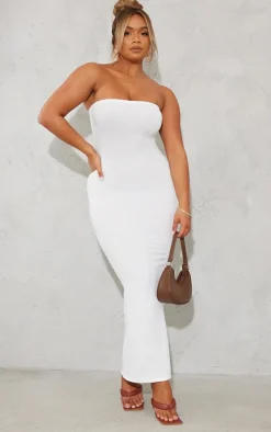 Shape White Textured Bandeau Midaxi Dress