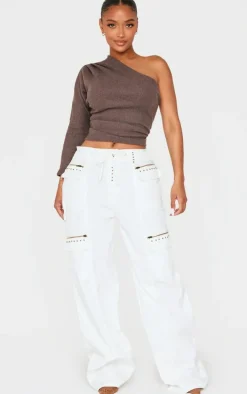 Shape White Woven Pocket Detail Wide Leg Pants