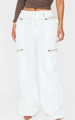 Shape White Woven Pocket Detail Wide Leg Pants