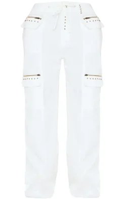 Shape White Woven Pocket Detail Wide Leg Pants