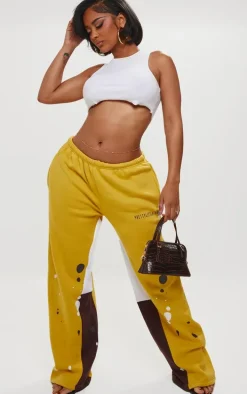Shape Yellow Printed Paint Splat Detail Wide Leg Sweatpants