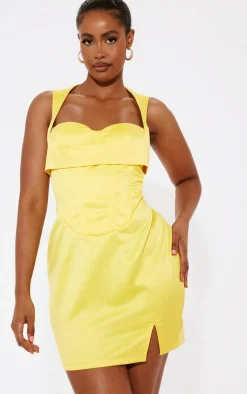 Shape Yellow Structured Satin Corset Detail Mini Dress