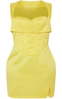 Shape Yellow Structured Satin Corset Detail Mini Dress