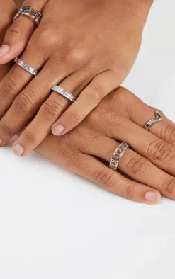 Silver Assorted Cut Out 5 Pack Ring Set