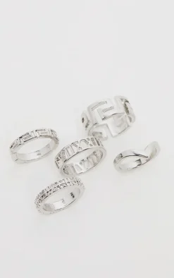 Silver Assorted Cut Out 5 Pack Ring Set