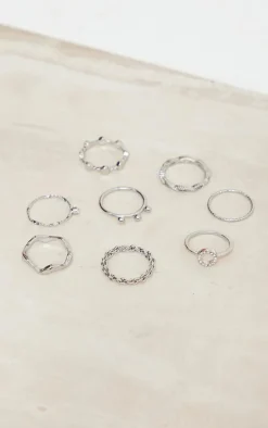 Silver Assorted Shape Twist Ring Set