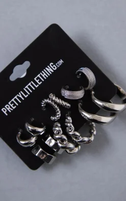 Silver Assorted Textured Small Multipack Hoop Earrings