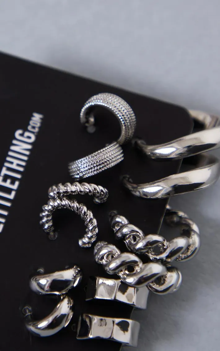 Silver Assorted Textured Small Multipack Hoop Earrings