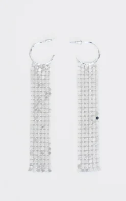 Silver Chain Drop Hoop Earrings