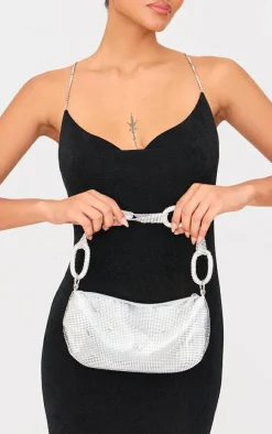 Silver Chainmail Diamante Link Strap Shoulder Bag