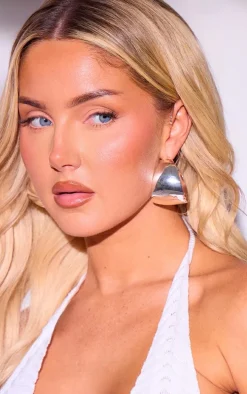 Silver Chunky Flare Hoop Earrings