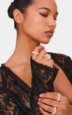 Silver Chunky Jewel Ring Multipack