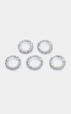 Silver Chunky Jewel Ring Multipack