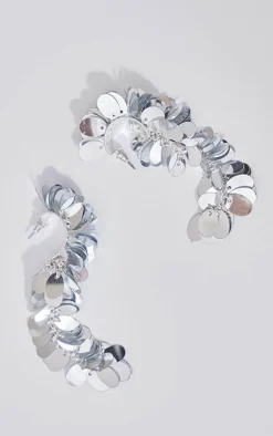 Silver Cluster Sequin Drop Statement Earrings