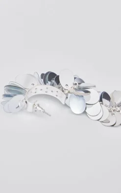 Silver Cluster Sequin Drop Statement Earrings