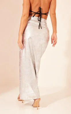 Silver Coated Split Back Maxi Skirt
