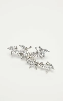 Silver Crystal Floral Affect Chain Ear Climber