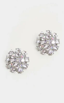 Silver Crystal Large Stud Earrings